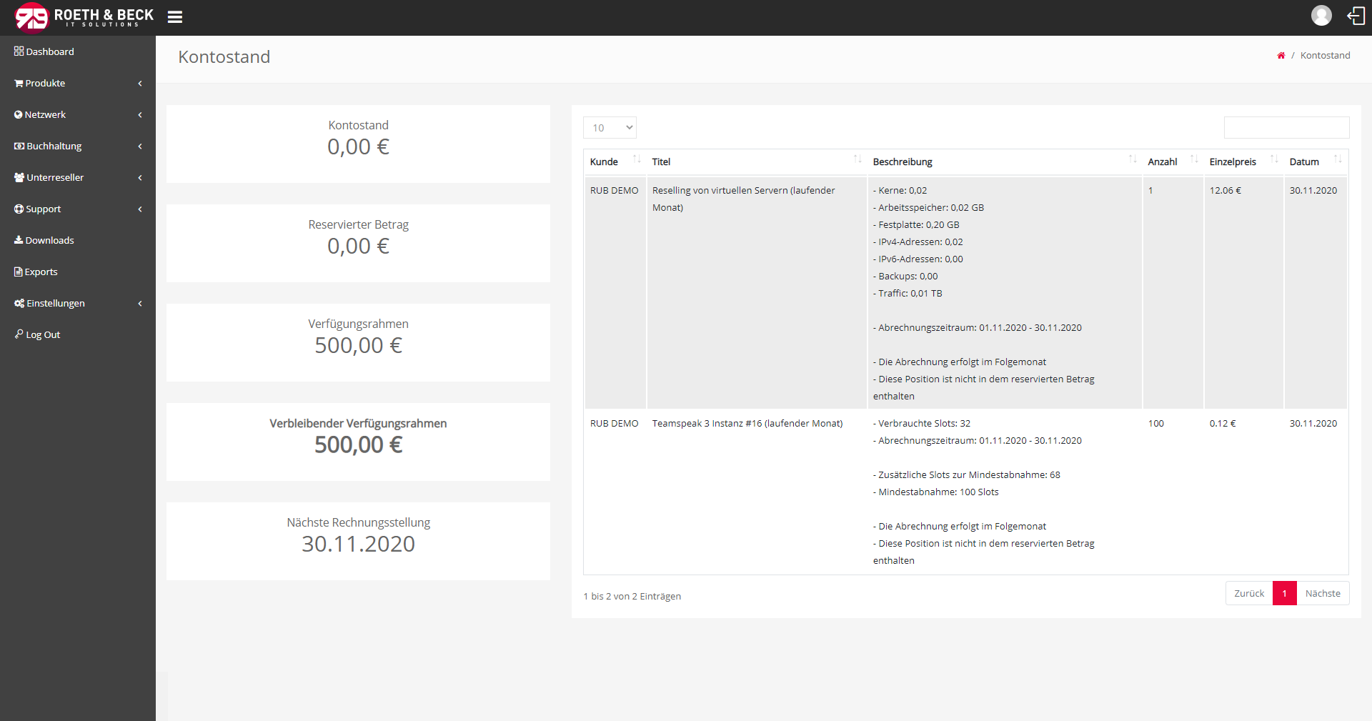 Slider Kontostand